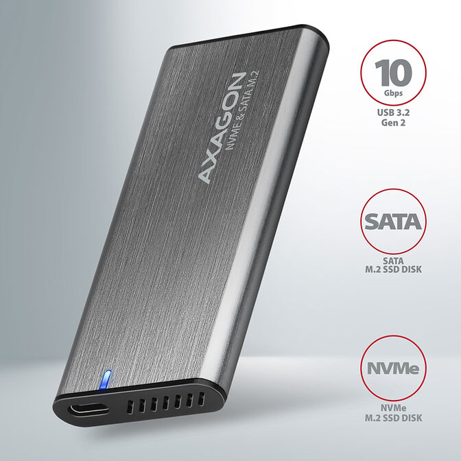 Caja Externa AXAGON EEM2-SG2 RAW BOX para SSDs M.2 USB-C 3.2 Gen 2 Silver image number 1