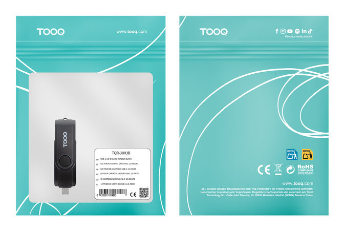 Lector de Tarjetas Tooq USB-C 2.0+USB-A 3.0, SD/TF, Negro image number 1