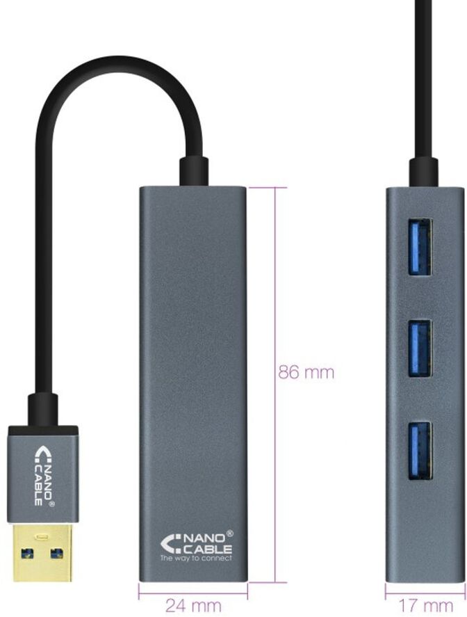 Hub USB 3.0 NanoCable 4x USB 3.0 Type A 10 CM Aluminio image number 2