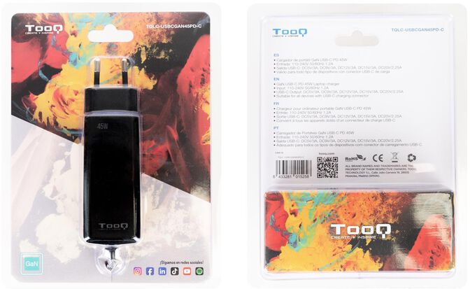 Cargador de Port&aacute;til GaN Tooq USB-C PD 45W Negro image number 4
