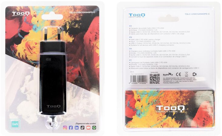 Cargador de Portátil GaN Tooq USB-C PD 45W Negro image number 4