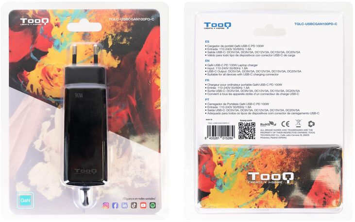 Cargador de Portátil GaN Tooq USB-C PD 100W Negro image number 4