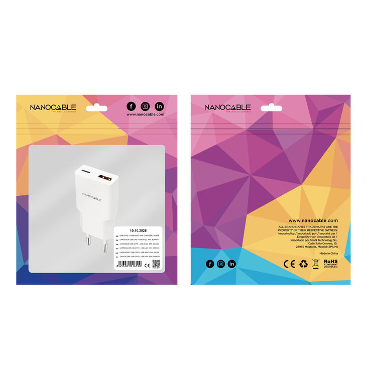 Cargador Nanocable USB-C/PD + USB-A/QC 30W, Blanco image number 4