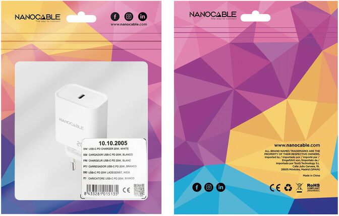 Cargador Nanocable USB-C PD 20W Blanco image number 2