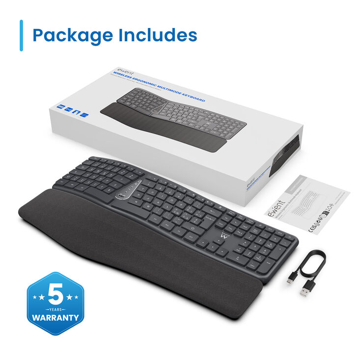 Teclado Ewent EW3290 Ergonómico Multimodo Bluetooth/2.4Ghz Wireless PT Preto image number 1