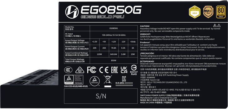Fuente Modular Lian Li Edge 850W 80+ Gold Negra image number 2