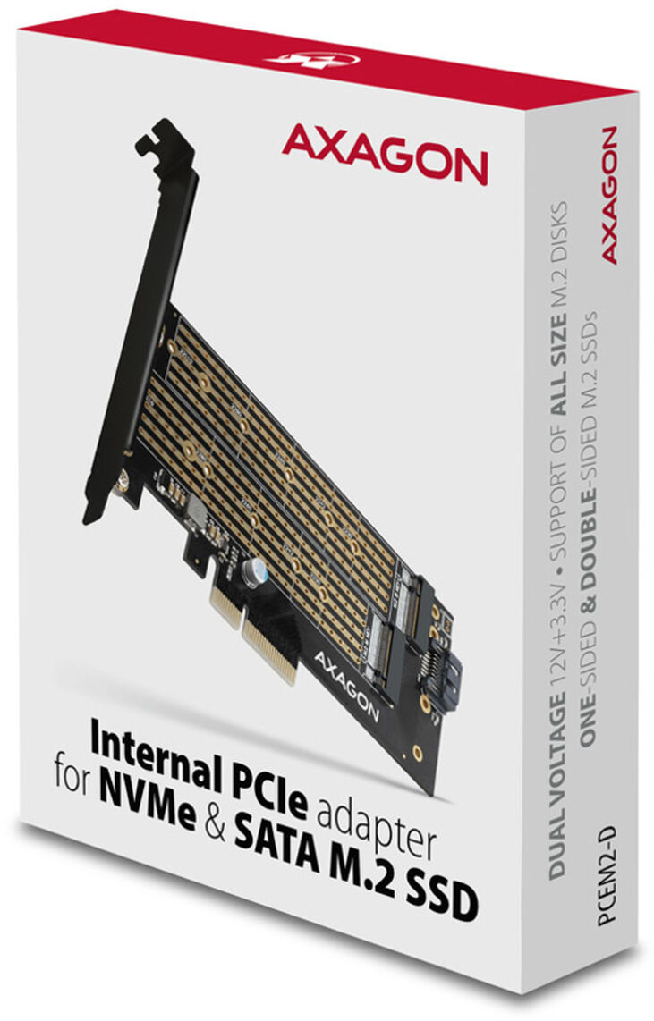 Adaptador AXAGON PCEM2-D PCIe-3.0, 1x M.2-NVMe, 1x M.2-SATA con refrigerador pasivo image number 6