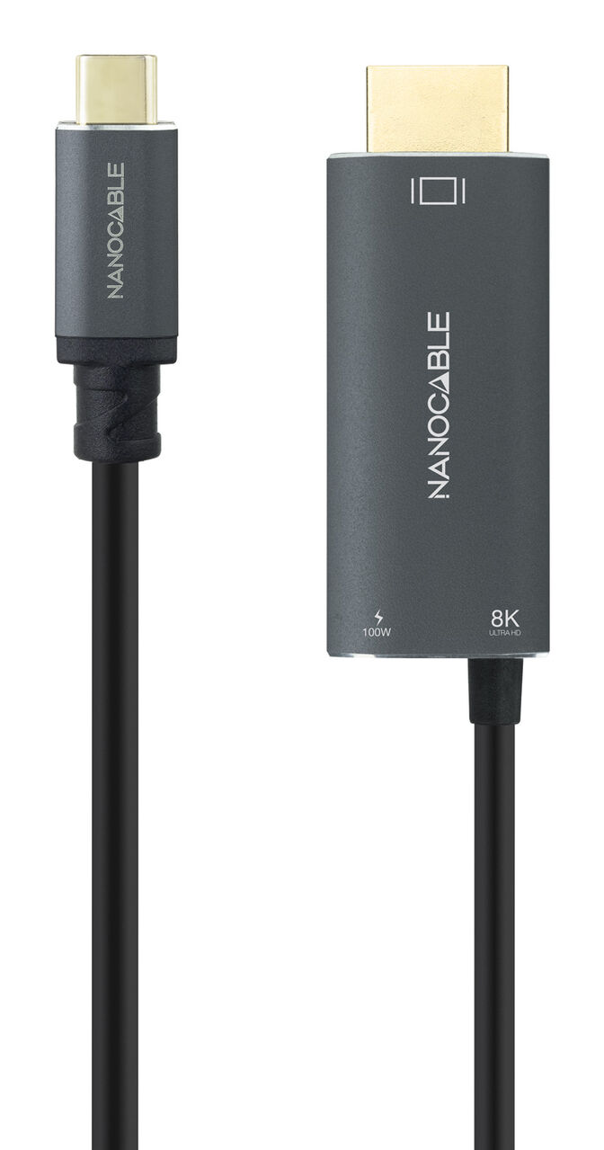 Cable Conversor Nanocable USB-C > HDMI 2.1 8K@60HZ USB-C PD 100W 1.8 M Negro image number 1