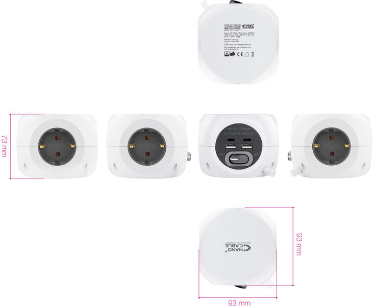Base de 3 Tomas com 4 USB's (2 USB A / 2 USB-C) c/ interruptor image number 4