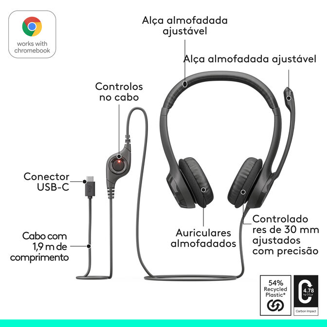 Headset Logitech H390 USB-C Preto image number 8