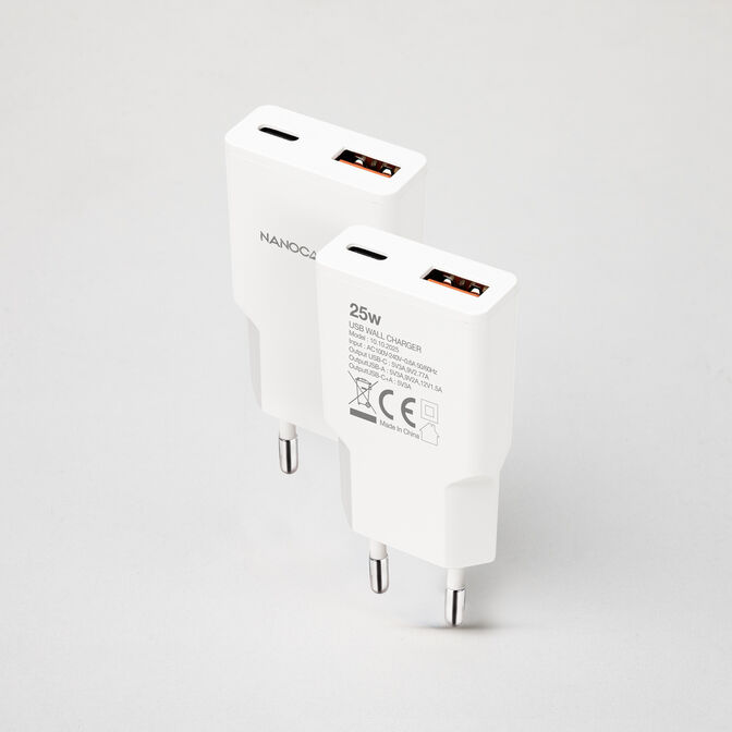 Cargador Nanocable USB-C/PD + USB-A/QC 25W, Blanco image number 1