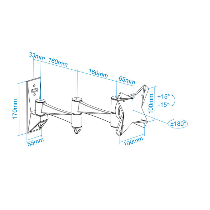 Soporte de Pared Tooq Tilt e GiRat&oacute;nrio 3 Pivots 13" a 27" Max. 15kg Negro image number 14