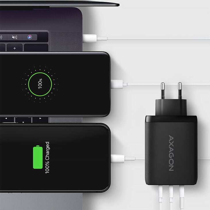 Cargador de pared AXAGON ACU-DPQ100, 3 puertas (USB + USB-C duplo), PD3.0/QC4+/PPS/Apple, 100 W, Negro image number 5