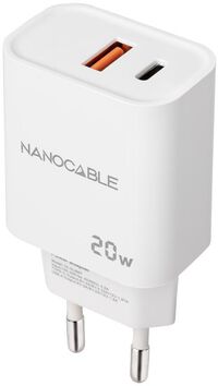 Cargador Nanocable USB-C/PD + USB-A/QC 20W Blanco
