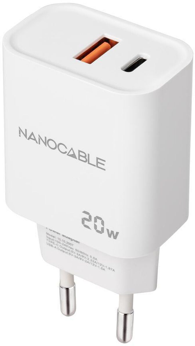 Cargador Nanocable USB-C/PD + USB-A/QC 20W Blanco image number 0