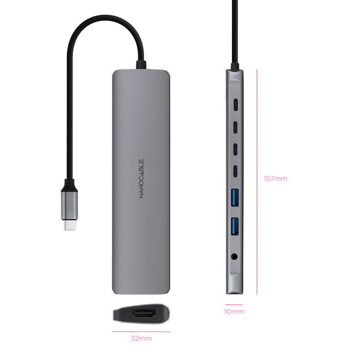 Hub Nanocable USB-C 2xUSB-A+3xUSB-C+USB-C CARGA+HDMI+AUDIO image number 1