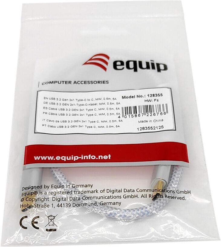 Cable Equip USB 3.2 GEN 2 C > USB-C M/M 0.5M 10G TRANSFER 5A (100W) Blanco image number 2