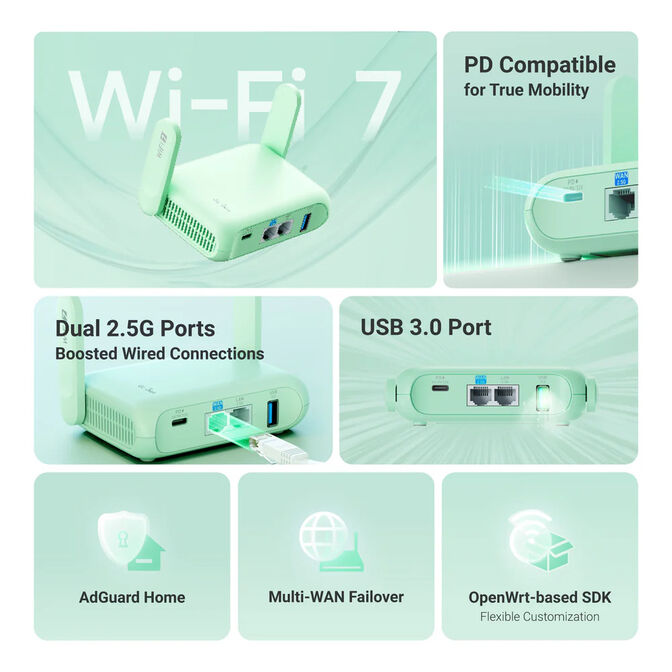 Router de Viagem GL.iNet GL-MT3600BE Beryl 7 Wireless BE3600 Wi-Fi 7 Dual Band image number 3