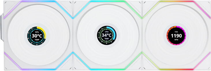 Ventilador Lian Li UNI FAN TL120 LCD Wireless RGB PWM Blanco 120mm (Pack 3) image number 0
