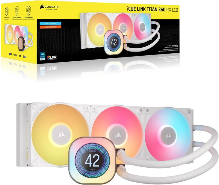 Refrigeración Líquida CPU Corsair iCUE LINK TITAN 360 RX LCD RGB 360mm Blanco image number 1