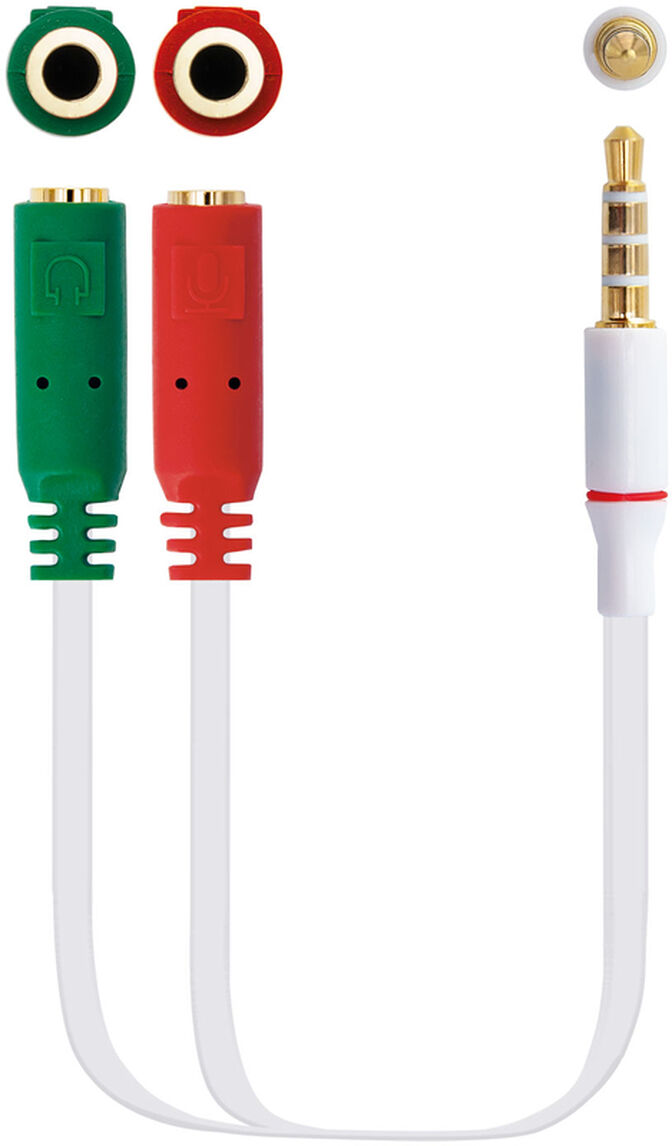 Cable de Divis&atilde;o Audio NanoCable Jack 3,5/M 4 PINOS - 2x Jack 3,5/F 3 PINOS 20 CM Blanco image number 1