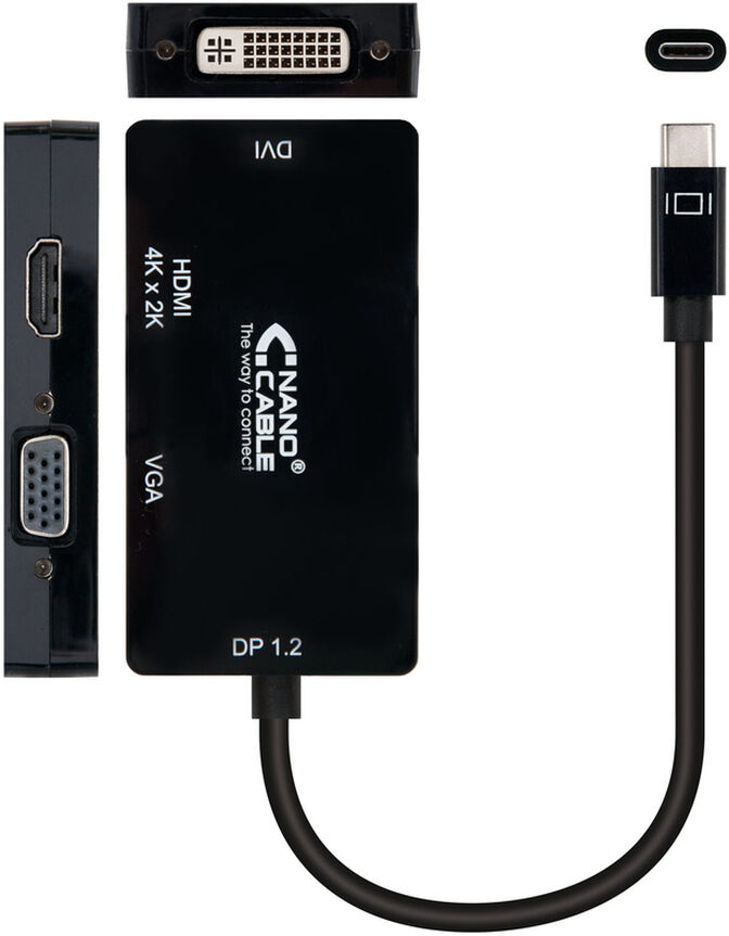 Adaptador NanoCable USB-C M para HDMI F / SVGA F / DVI F10 CM Negro image number 1