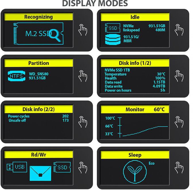 Caja Externa AXAGON EEM2-SD2 para M.2/SSD C/ Display USB-C 3.2 Gen2 - Silver image number 3