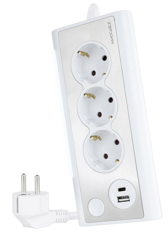 Regleta NanoCable 3 Tomas / 2x USB ( USB-C / USB-A ) image number 0
