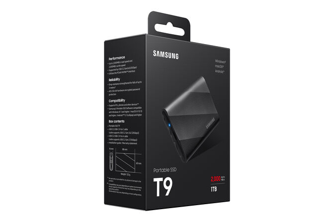 SSD Externo Samsung Portable T9 1TB USB3.2 Gen2 Negro (2000/1950MB/s) image number 9