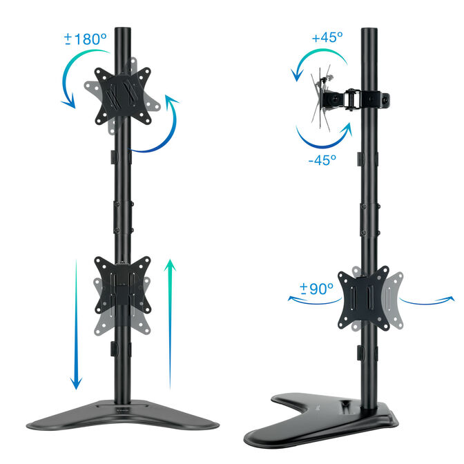 Soporte de Mesa Gaming Tabletop Tooq Doble (Vertical) Tilt e Altura Ajustable 17" a 32" Max. 9kg Negro image number 4