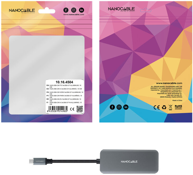 Hub Nanocable USB-C > 4xUSB-C 10 CM Gris image number 2