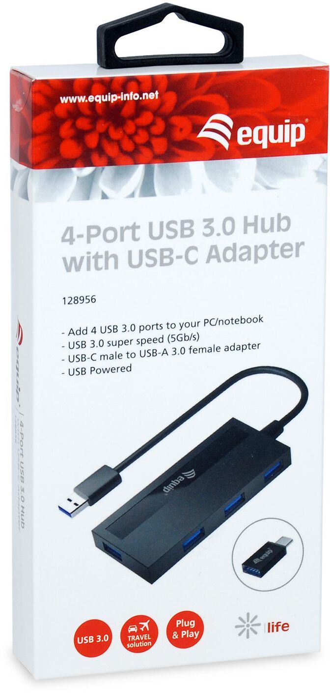 Hub Equip USB 3.0 de 4 puertas con adaptador USB-C image number 3