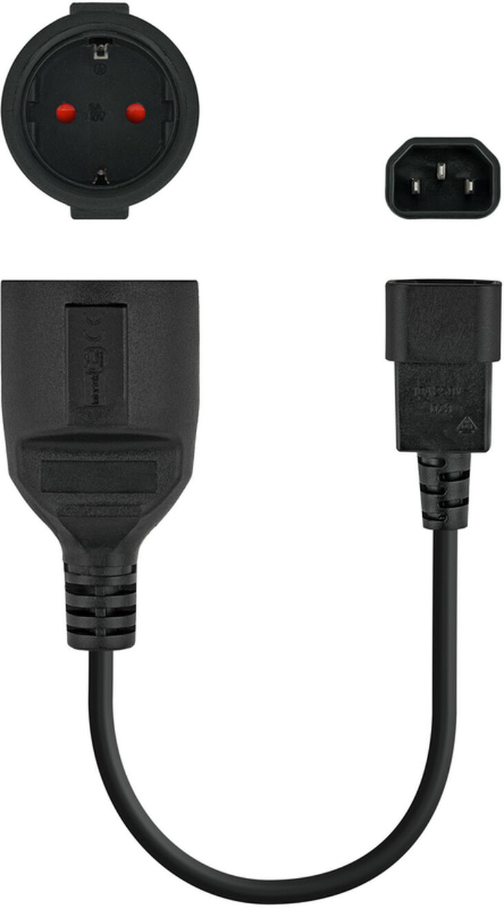 Cable Adaptador de Alimentación Nanocable C14 p/ Schuko 0.25 M Negro image number 1
