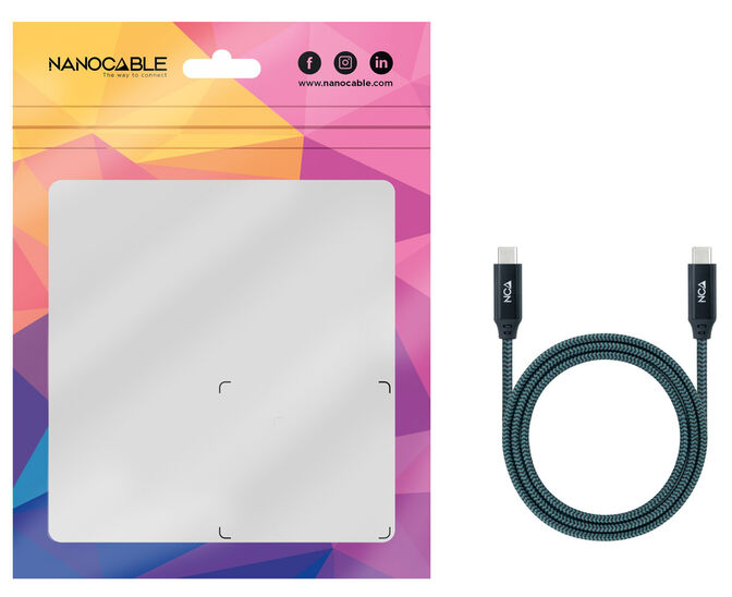 Cable USB 3.2 Gen2x2 Nanocable 20Gbps 5A/100W 4K@60Hz USB-C M/M 1 M Gris/Negro image number 3