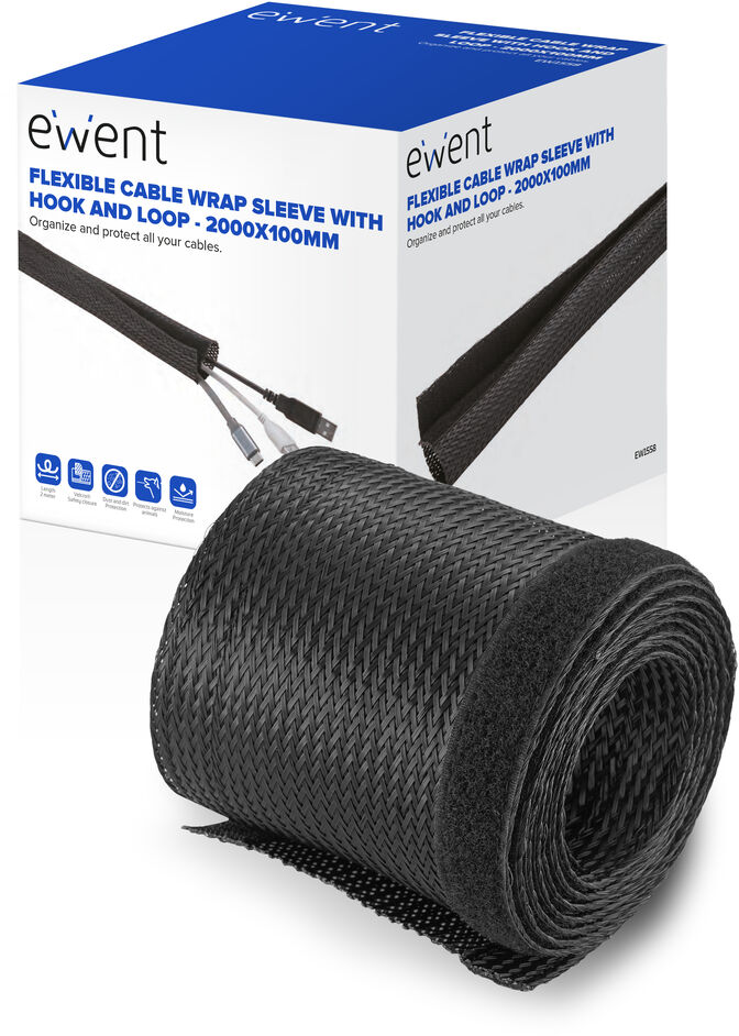 Manga Flexible Ewent EW1558 p/ Organizar Cables com Fecho 2000x100mm Preta image number 0