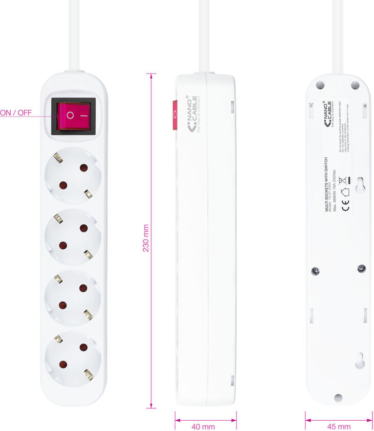 Regleta NanoCable 4 Tomas com switch 1.4 M Blanco image number 2