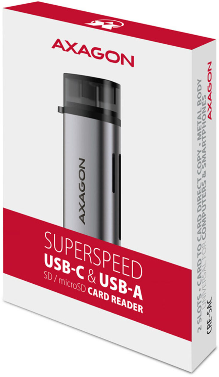 Lector de tarjetas AXAGON CRE-SAC External USB 3.2 Gen1 Type-C+Type-A 2-slot SD/microSD image number 3