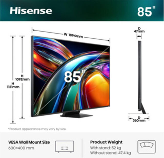 Televisor Hisense 85UR9S 85" RGB Mini LED UltraHD 4K VIDAA image number 1