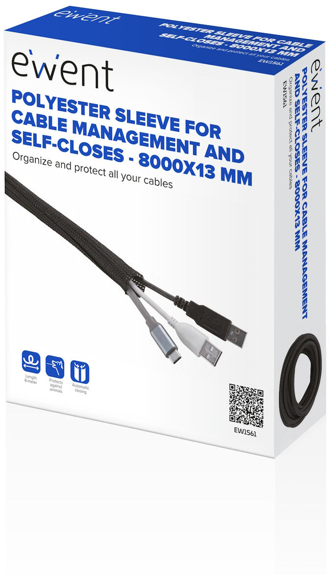 Manga Flexible Ewent EW1561 p/ Organizar Cables com Fecho 8000x13mm Preta image number 1