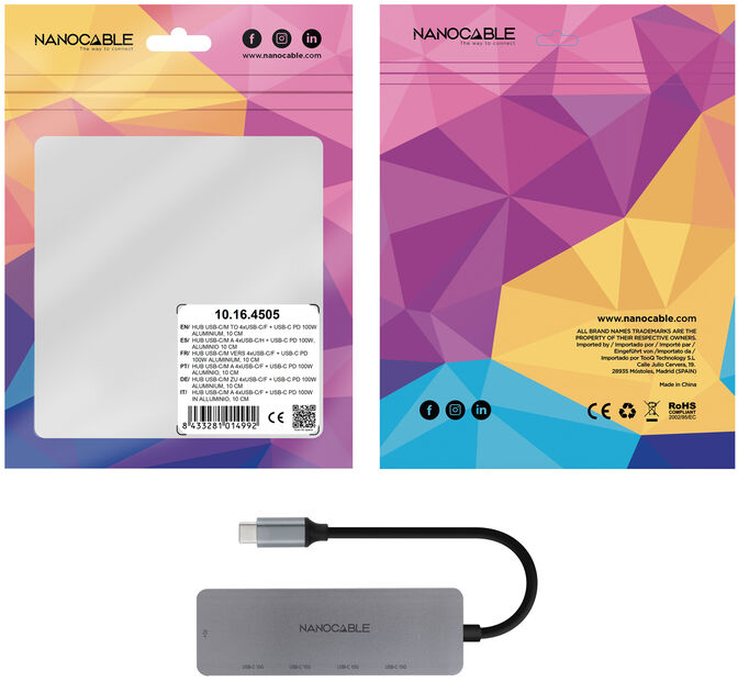 Hub Nanocable USB-C > 4xUSB-C + USB-C PD 100W 10 CM Gris image number 2