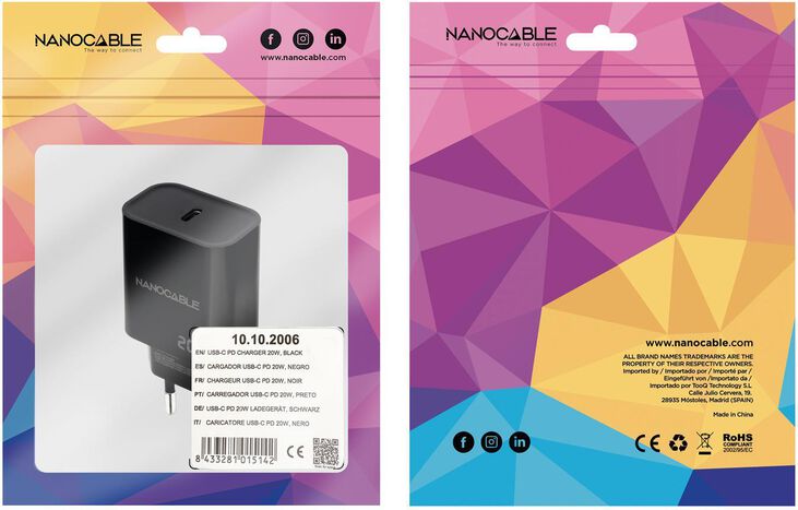 Cargador Nanocable USB-C PD 20W Negro image number 2
