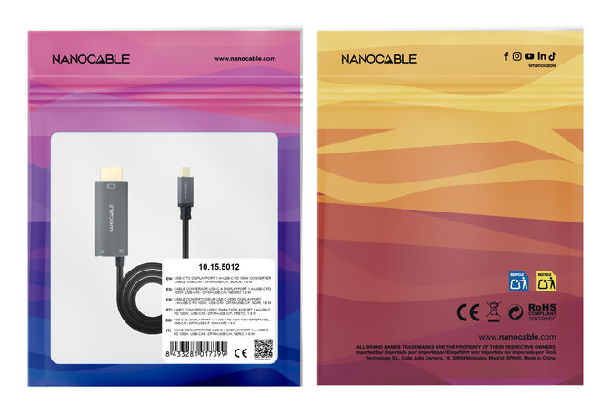 Cable Conversor Nanocable USB-C/M > DisplayPort/M 8K 1.8 M Negro image number 2