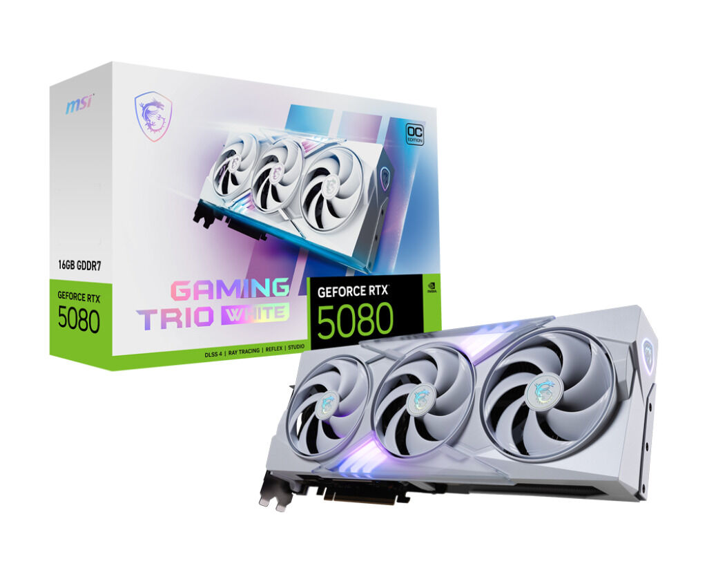 Tarjeta Gr&aacute;fica MSI GeForce&reg; RTX 5080 GAMING TRIO OC White 16GB GDDR7 DLSS4