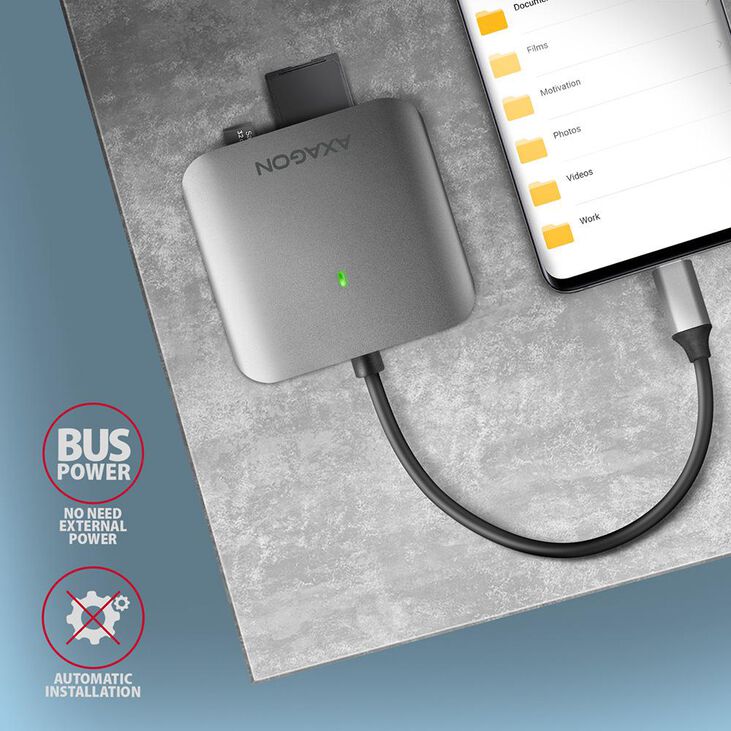 Lector de tarjetas AXAGON CRE-S3C External card reader USB-C 3.2 Gen 1, 3-slot & lun SD/microSD/CF, UHS-II image number 5