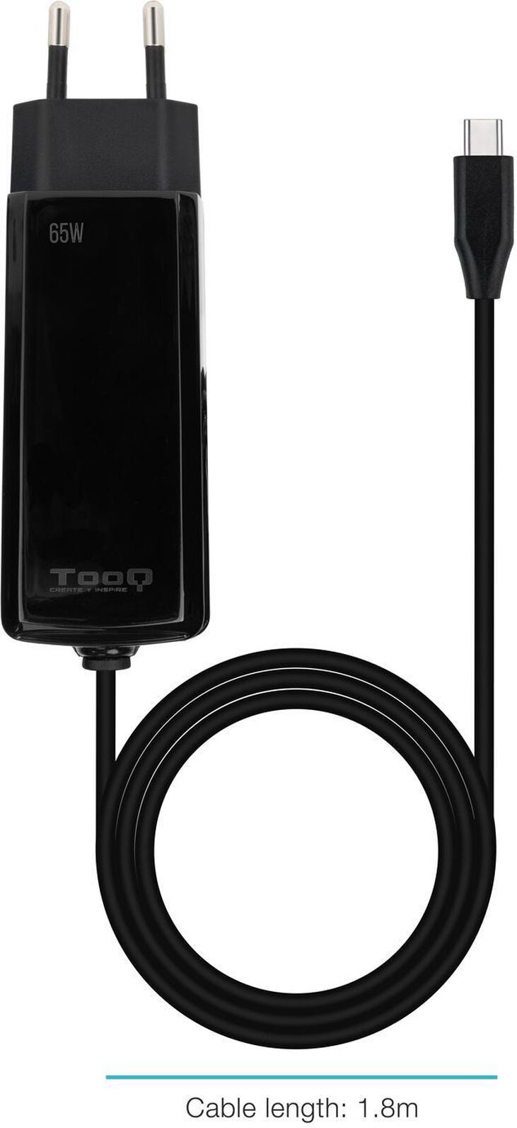 Cargador de Portátil GaN Tooq USB-C PD 65W Negro image number 1
