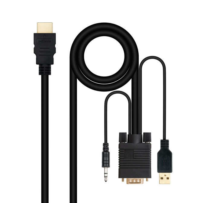 Cable Conversor Nanocable HDMI > VGA + Jack 3.5 + USB-A 1.8M Negro image number 0