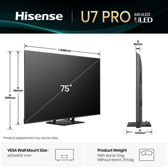 Televisor Hisense 75U7Q PRO 75" QD Mini LED UltraHD 4K VIDAA image number 1