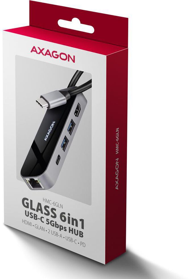 Multiport-Hub AXAGON HMC-6GLN 2x USB-A 5Gbps, 1x USB-C 5Gbps, 4K/60Hz HDMI, RJ-45, USB 3.2 Gen 1 hub, PD 100W, 20cm USB-C cable image number 14