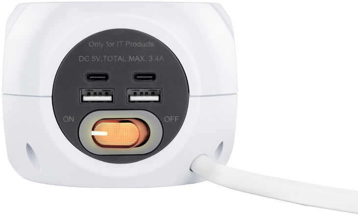 Base de 3 Tomas com 4 USB's (2 USB A / 2 USB-C) c/ interruptor image number 1