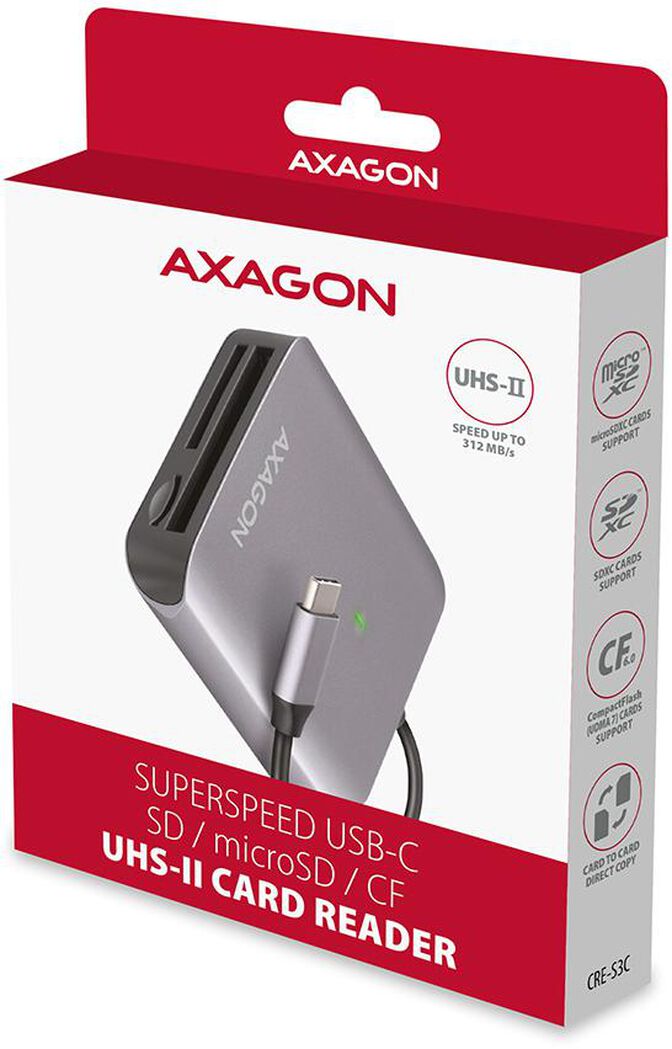 Lector de tarjetas AXAGON CRE-S3C External card reader USB-C 3.2 Gen 1, 3-slot & lun SD/microSD/CF, UHS-II image number 8